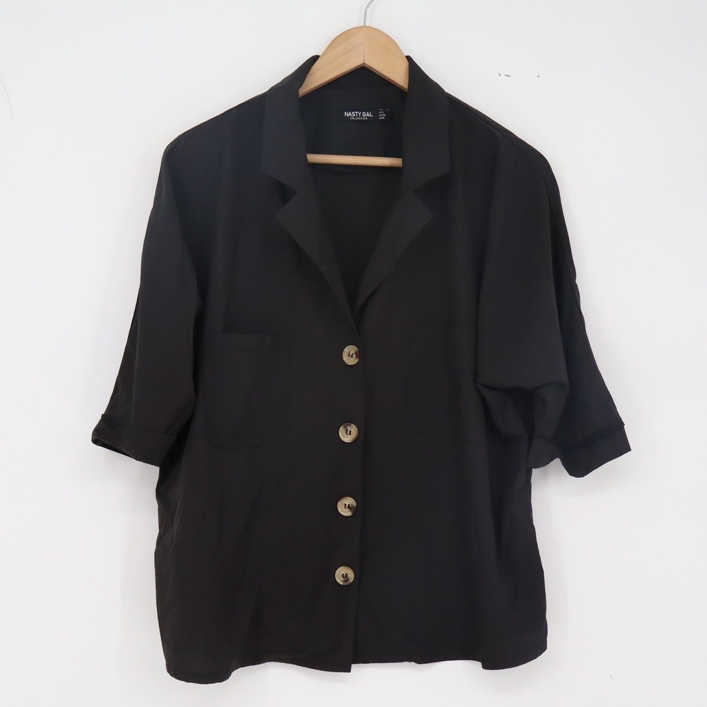Nasty Gal Button-down Womens 6 Collection Black Short Sleeve Pocket Excellent
